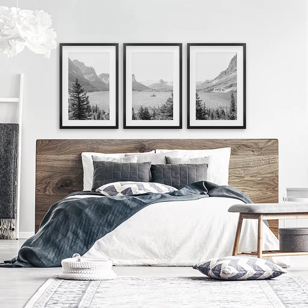 Glacier US National Park Set of 3 - Black Frames with Mat