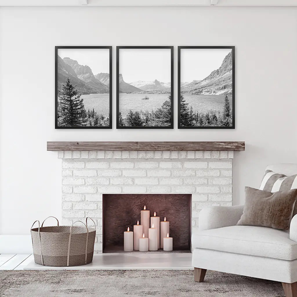 Glacier US National Park Set of 3 - Black Frames