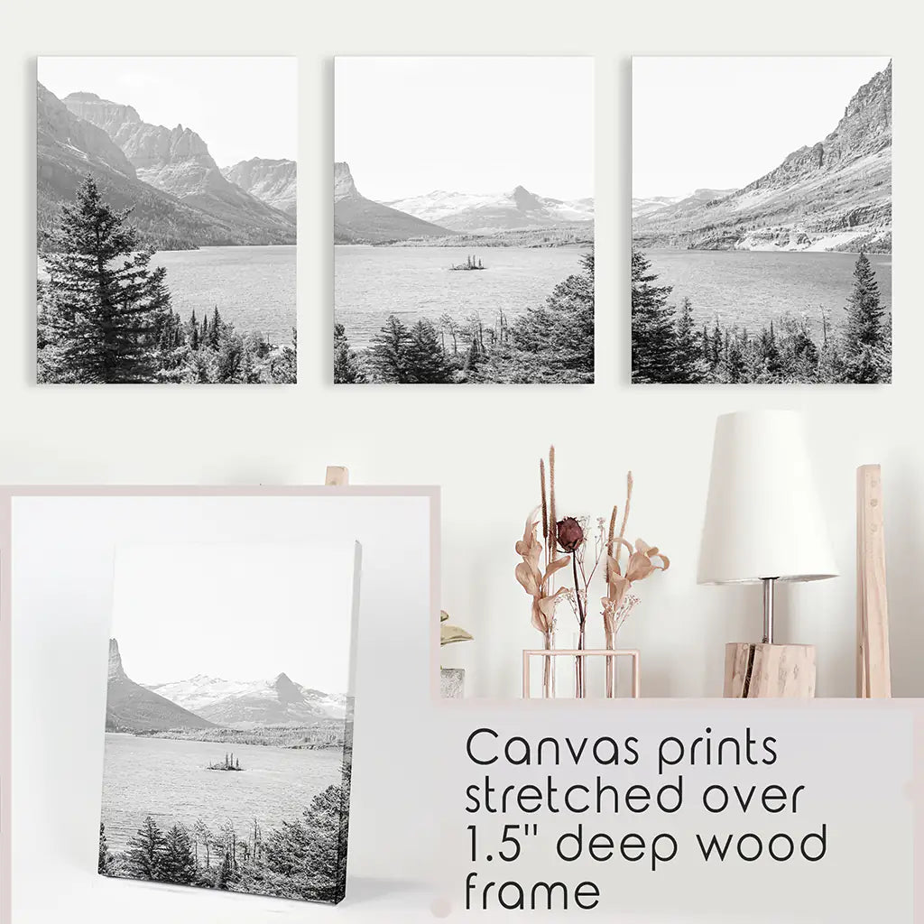 Glacier US National Park Set of 3 - Stretched Canvas