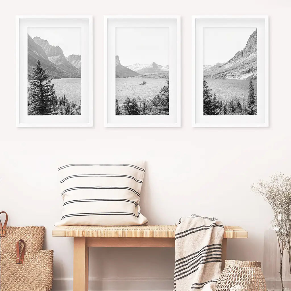Glacier US National Park Set of 3 - White Frames with Mat
