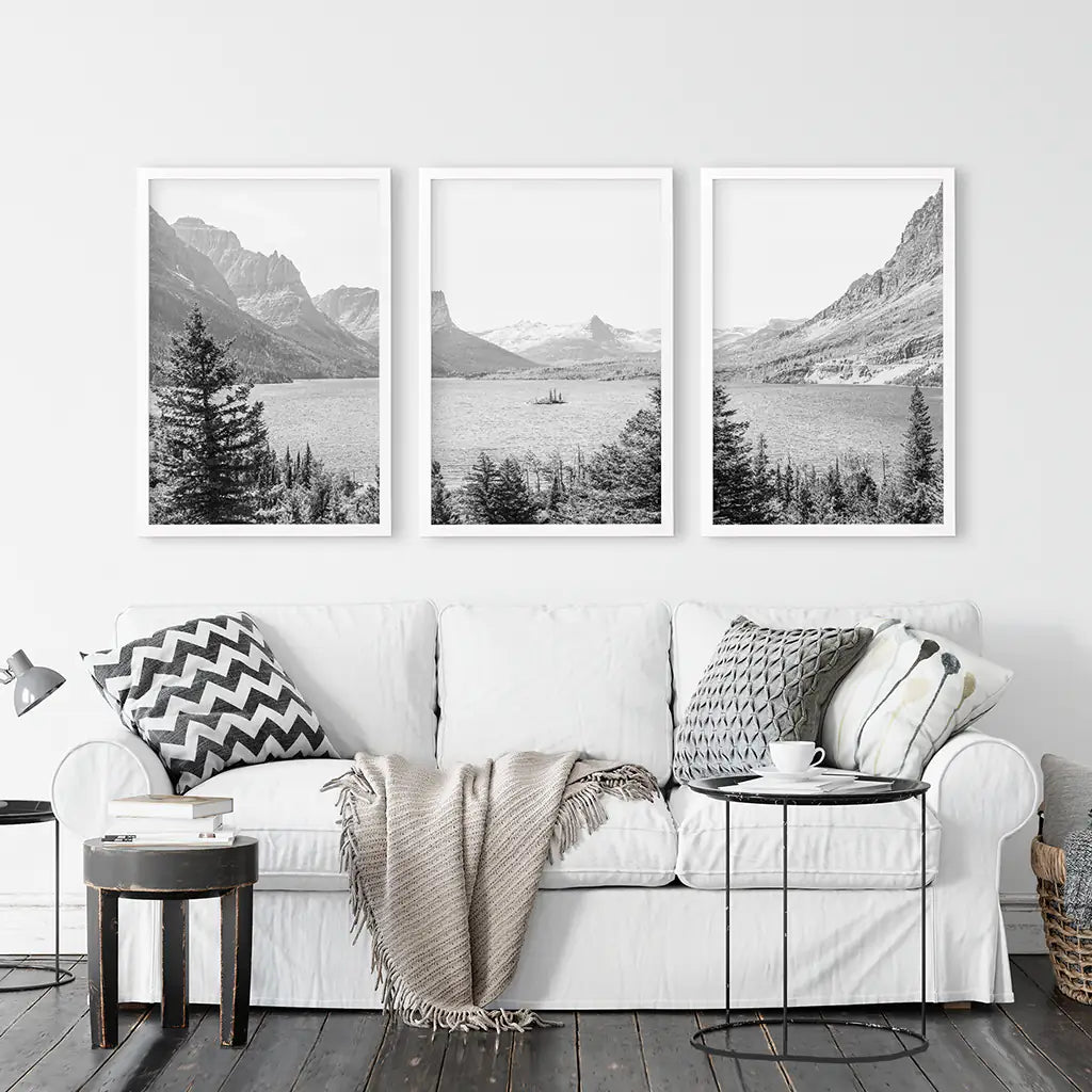 Glacier US National Park Set of 3 - White Frames