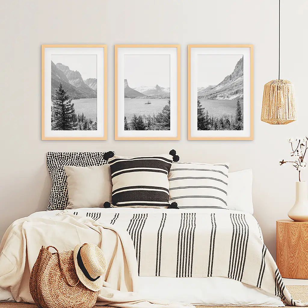 Glacier US National Park Set of 3 - Wood Frames with Mat