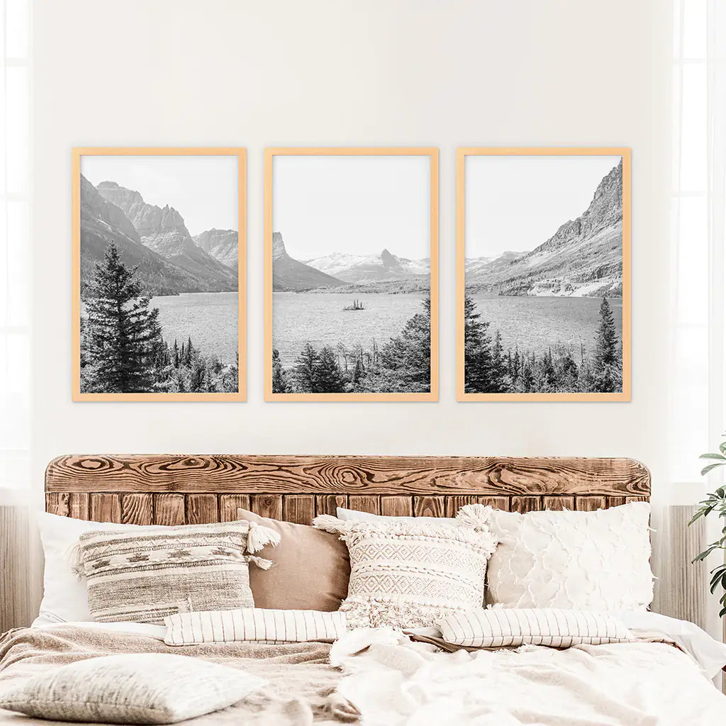 Glacier US National Park Set of 3 - Wood Frames