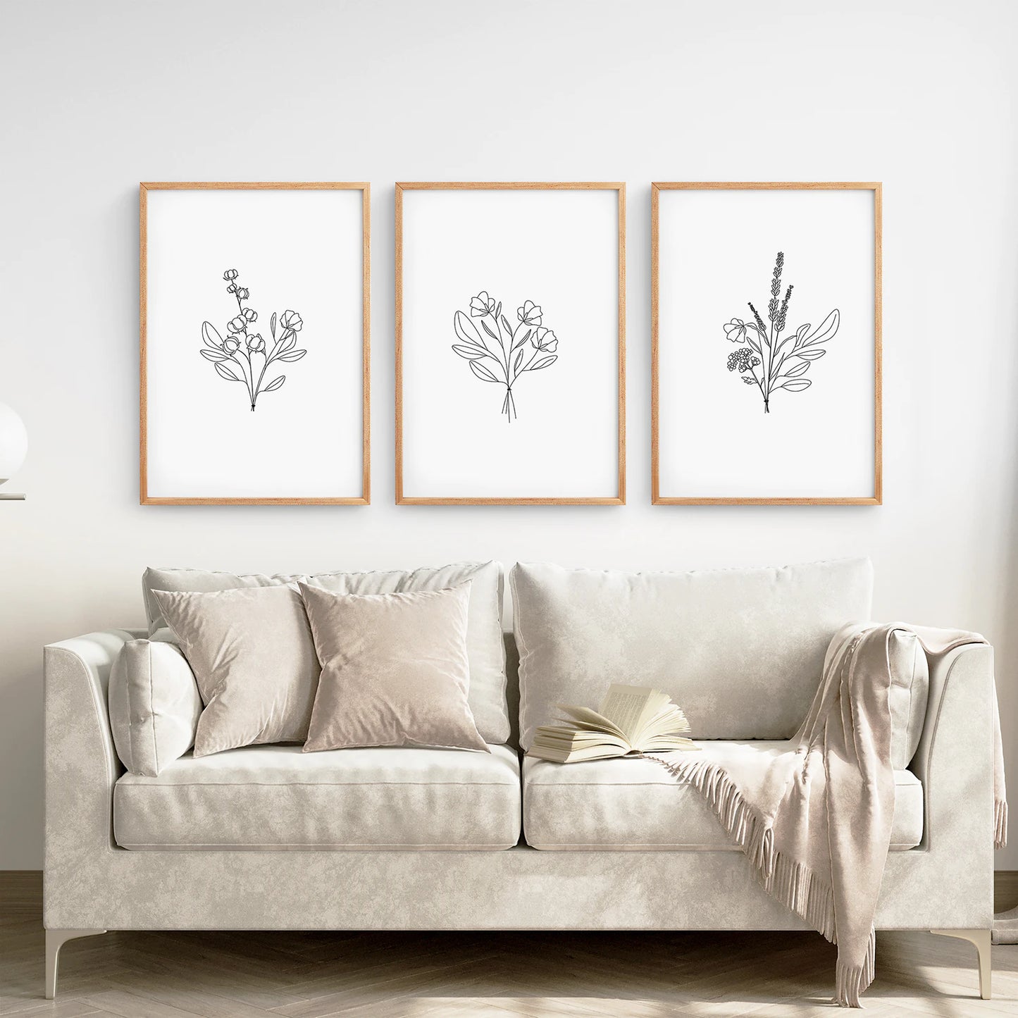 Flower Line Art Set of 3 Prints - Botanical Wall Décor