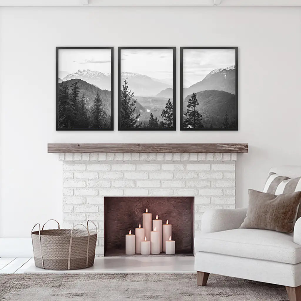 Framed Canvas Wall Paintings-Nordic Black White Yellow Mountain Lake-Prints  for Décor, 3 Panel Set - Fred Meyer