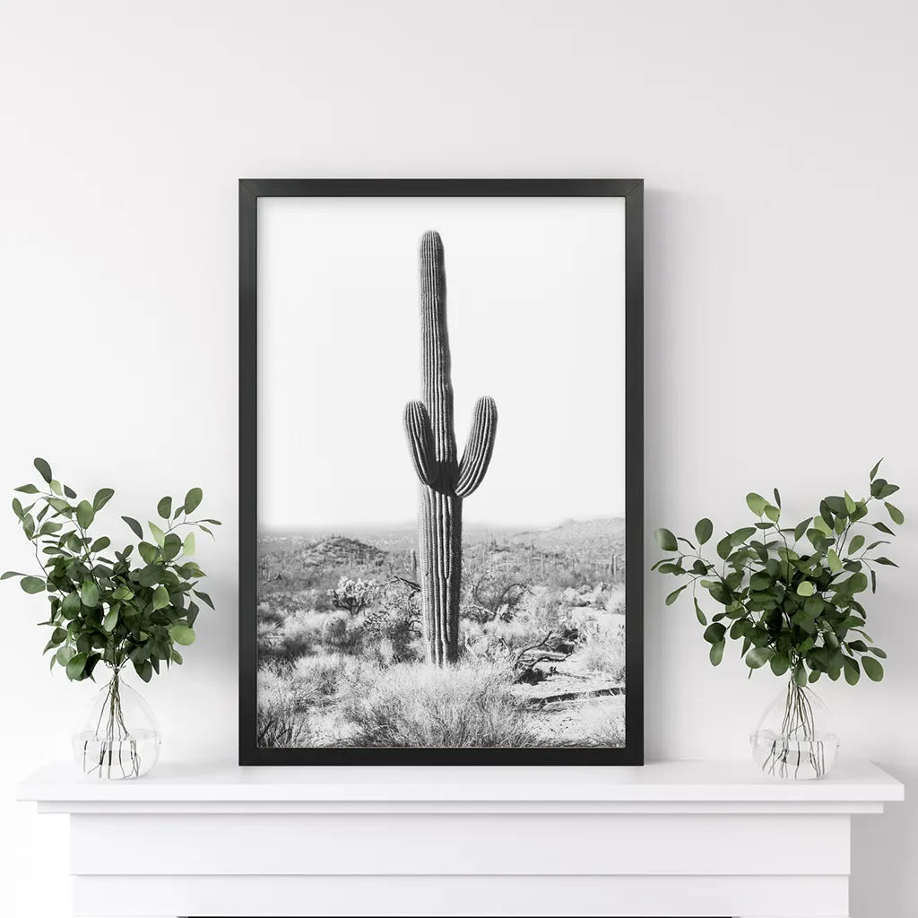 Saguaro Cactus Print. Black White Arizona Desert Nature. Black Frame