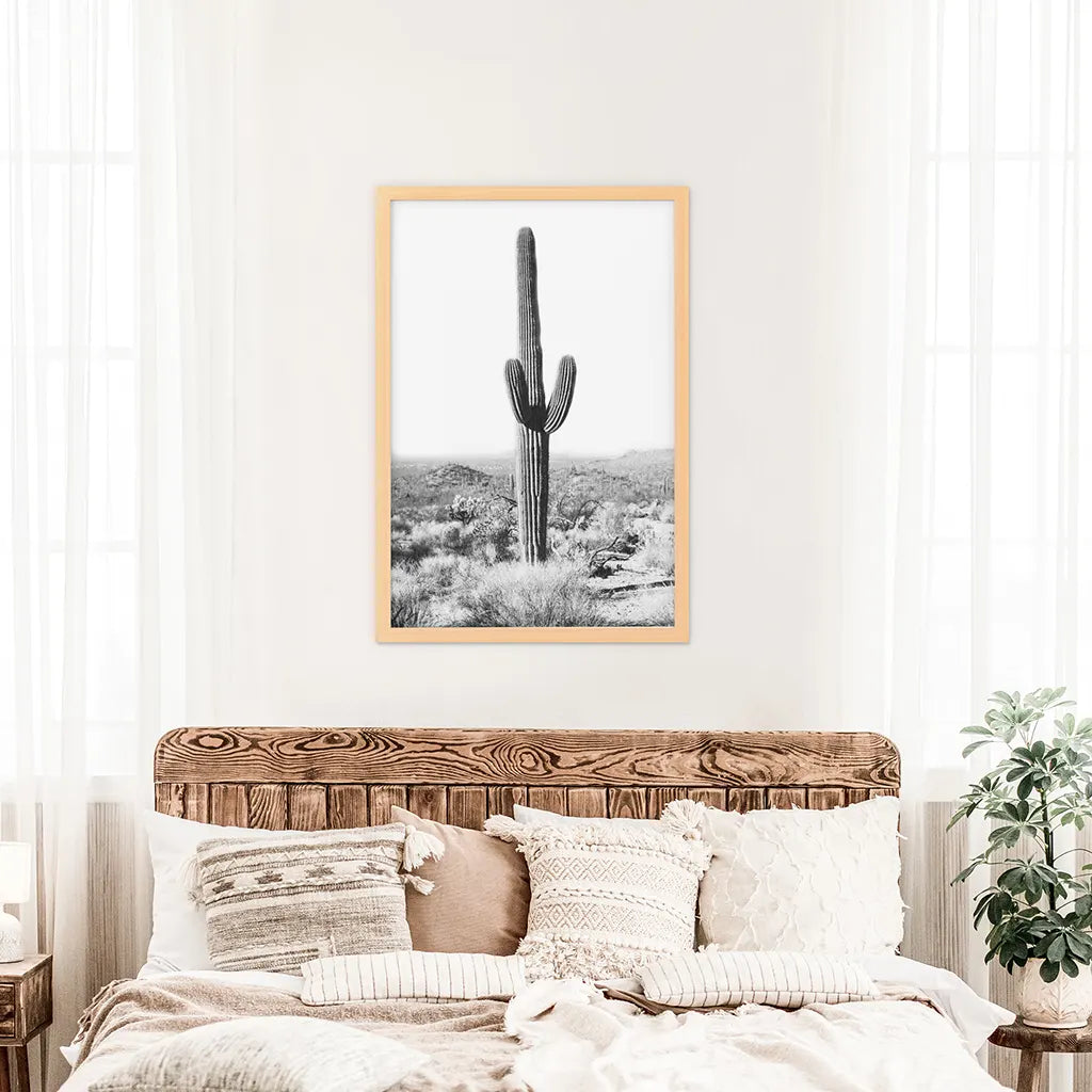Saguaro Cactus Print. Black White Arizona Desert Nature. Wood Frame