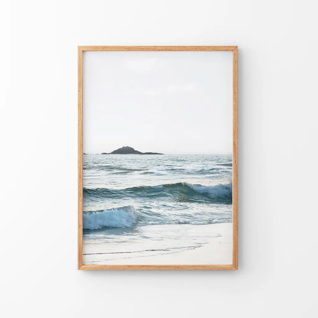 Blue Ocean Waves Poster. Nautical California Theme. Thin Wood Frame