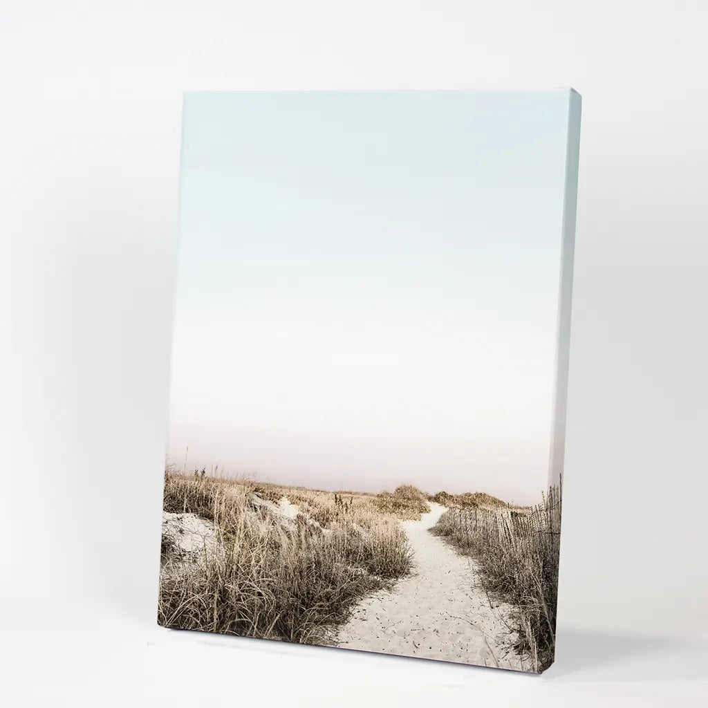 Boho Chic Wall Art Print. Sandy Beach Path, Dried Grass. Canvas Print