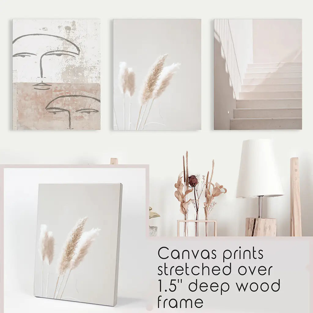 Minimalist Faces, Grass, Stairway. Boho Wall Art. Canvas Prints