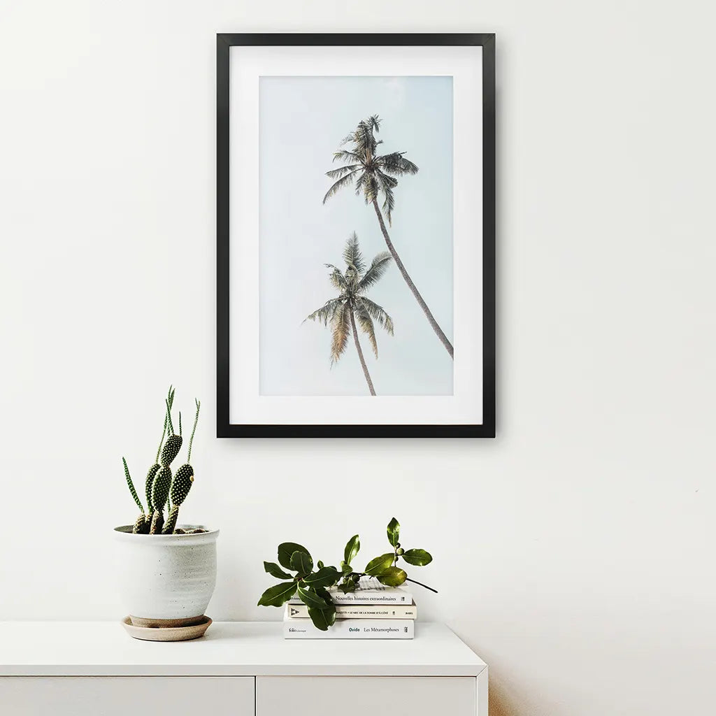 California Tropical Themed Wall Decor. Large Palm Trees. Black Frame with Mat