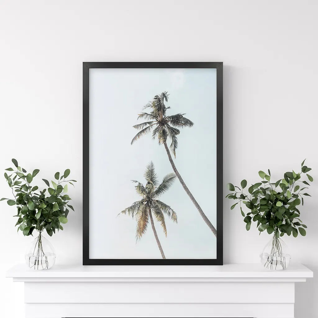 California Tropical Themed Wall Decor. Large Palm Trees. Black Frame