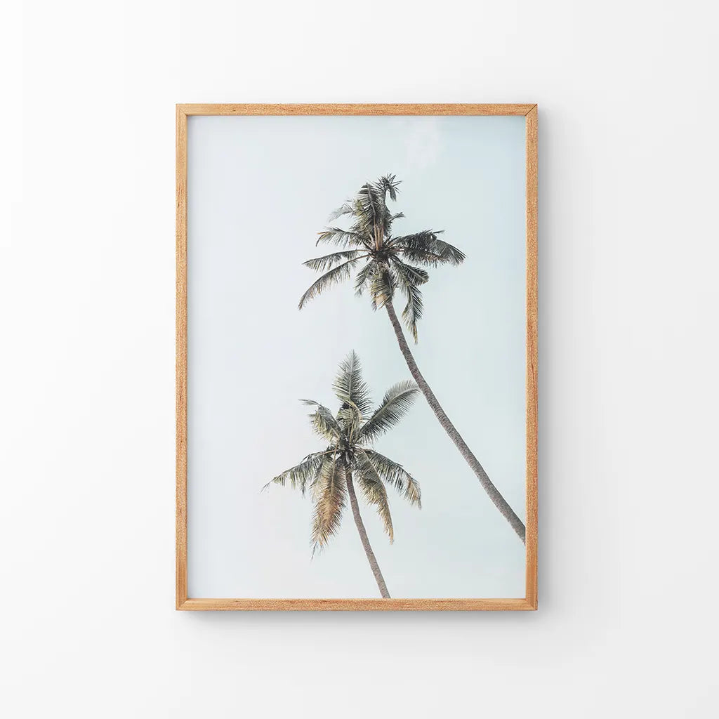 California Tropical Themed Wall Decor. Large Palm Trees. Thin Wood Frame