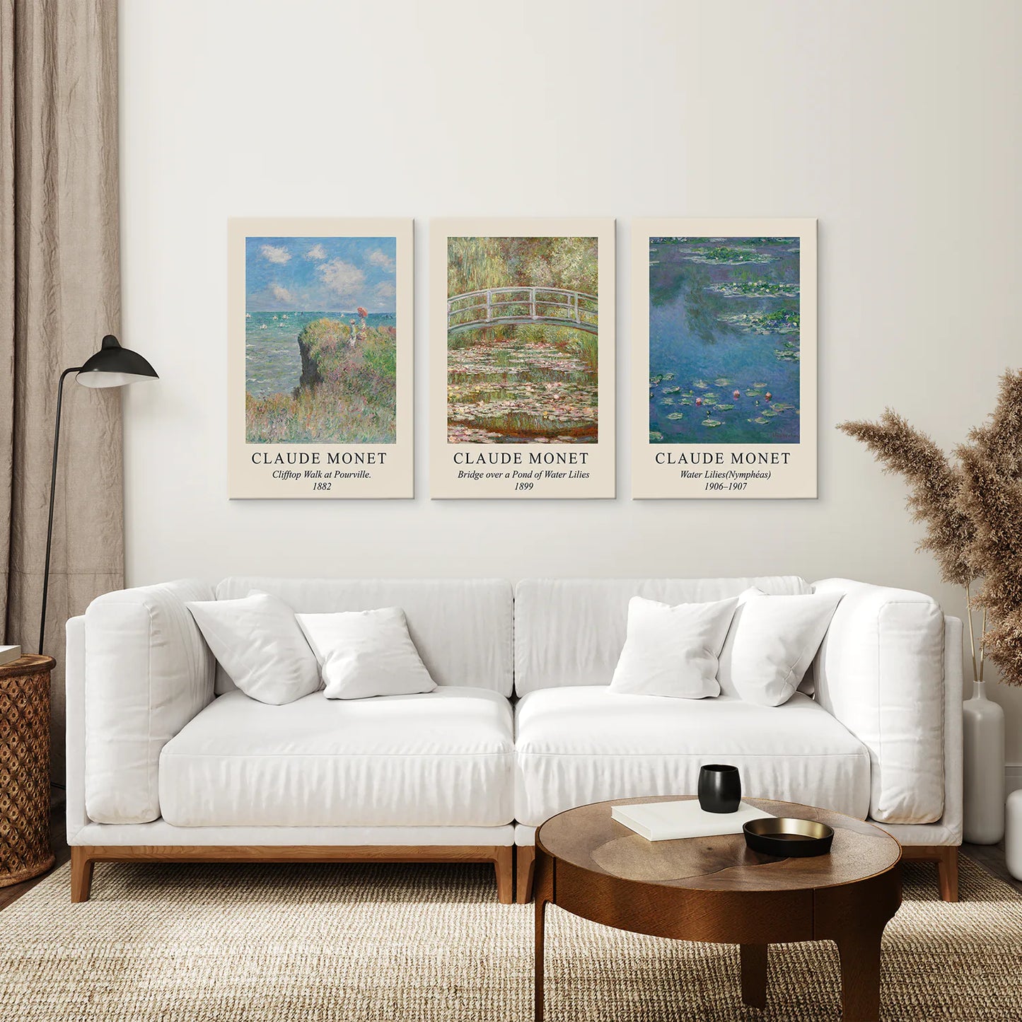 3 Piece Claude Monet Landscape Wall Art Set. Exhibition Style. Canvas Print. Living Room
