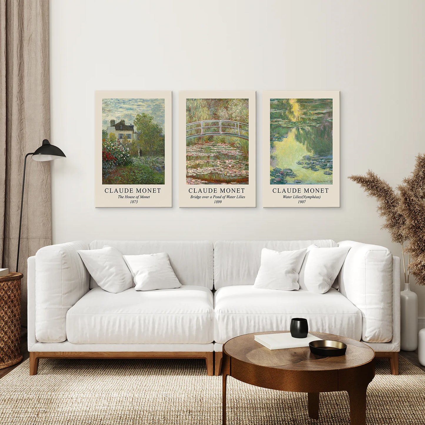 Vintage Farmhouse Decor Set of 3 Prints. Claude Monet. Canvas Print. Living Room