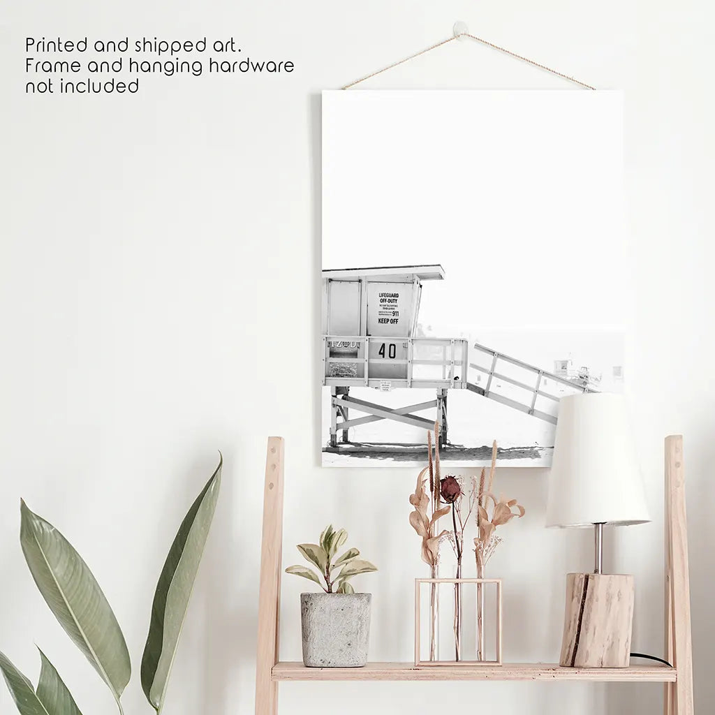 Black White LIfeguard Tower Poster. Coastal Summer Theme. Unframed Print