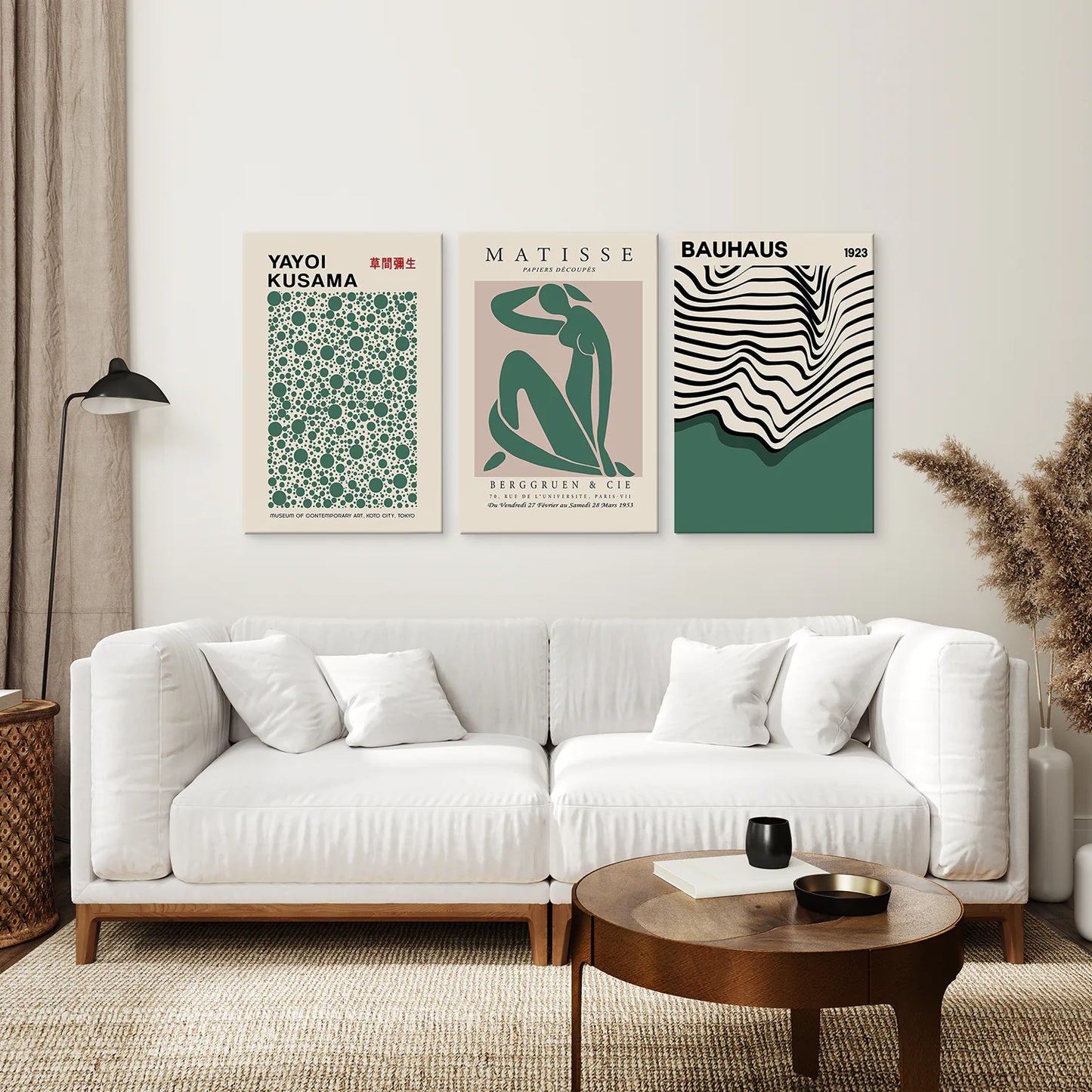 Set of 3 Abstract Figure Art Prints Sage Green. Canvas Print. Living Room
