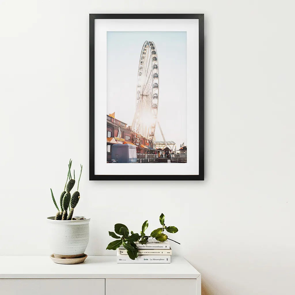 Ferris Wheel Wall Decor. Summer Beach Style. Black Frame with Mat