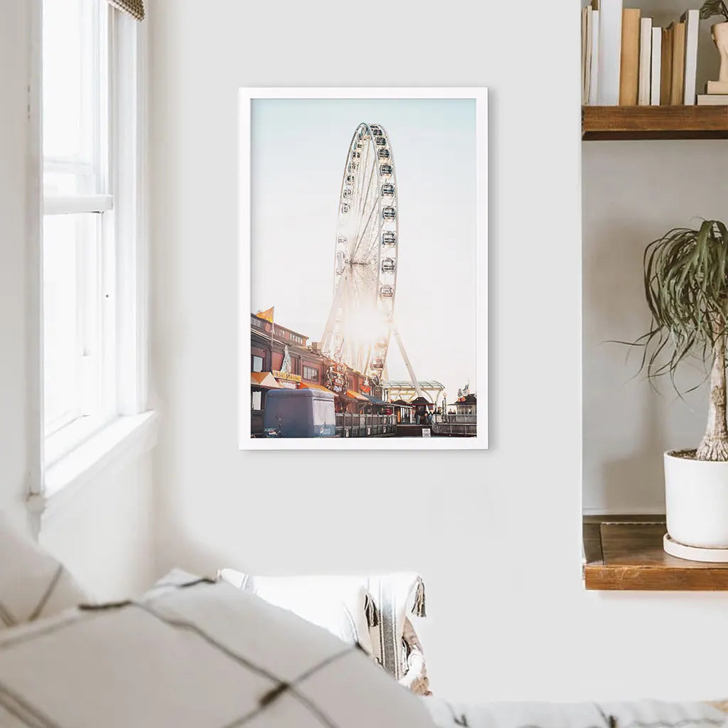 Ferris Wheel Wall Decor. Summer Beach Style. White Frame