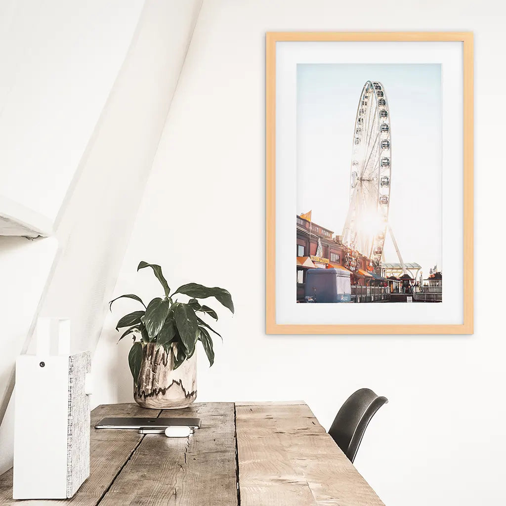 Ferris Wheel Wall Decor. Summer Beach Style. Wood Frame with Mat