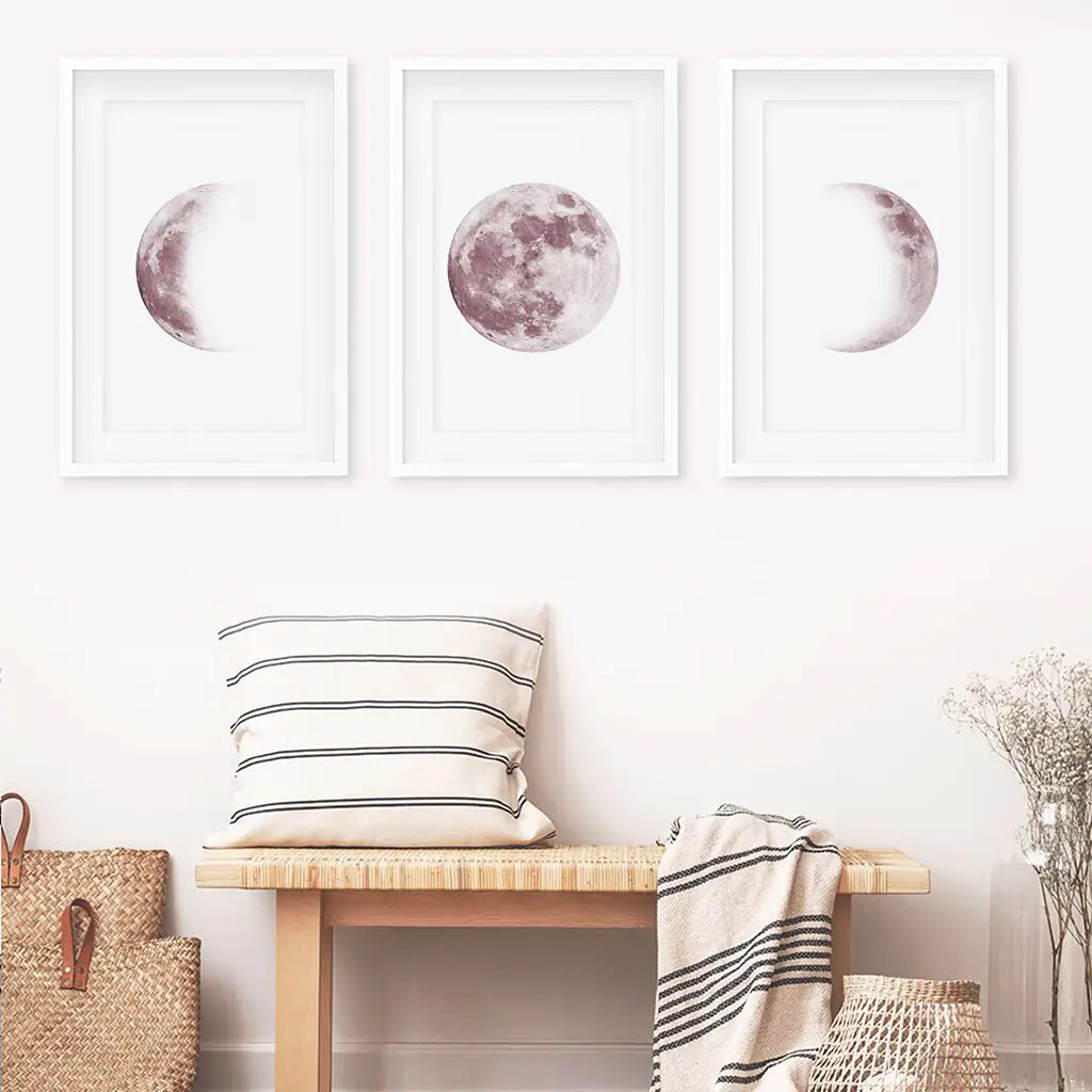 Moon Phases. Pink Wall Art Set for Girl s Nursery