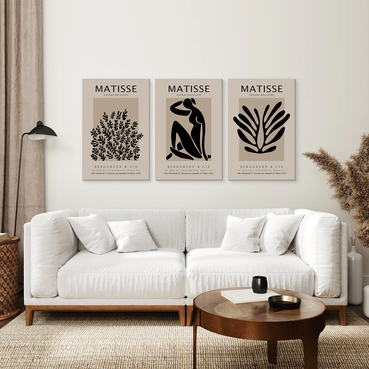 Black and Beige Matisse Set of 3 Posters. Vintage Style. Canvas Print. Living Room