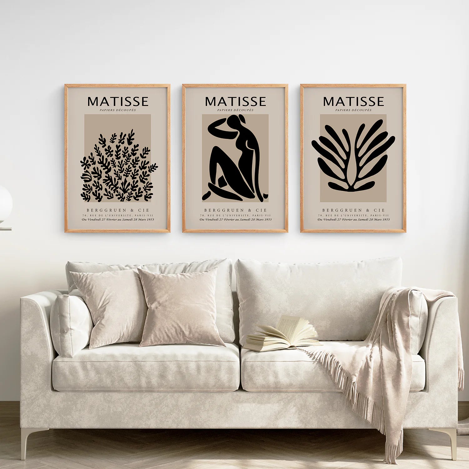 Black and Beige Matisse Set of 3 Posters. Vintage Style. Thinwood Frame. Living Room