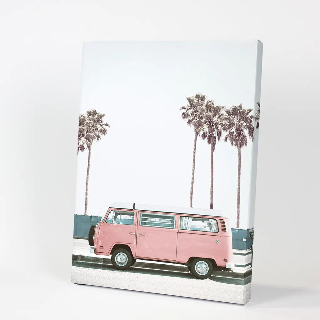Large Pink Van Wall Decor. California Summer Theme. Canvas Print