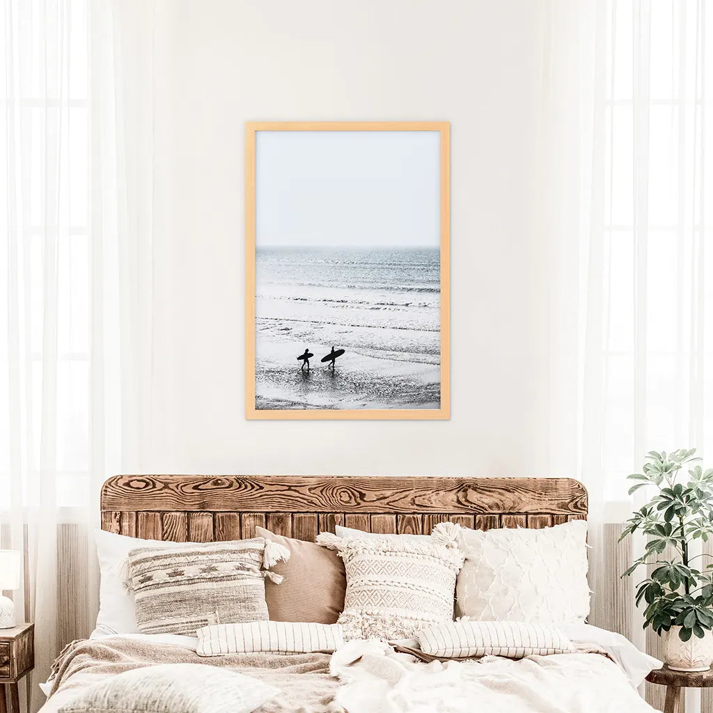 Summer Malibu Themed Wall Decor. Surfers on the Beach. Wood Frame