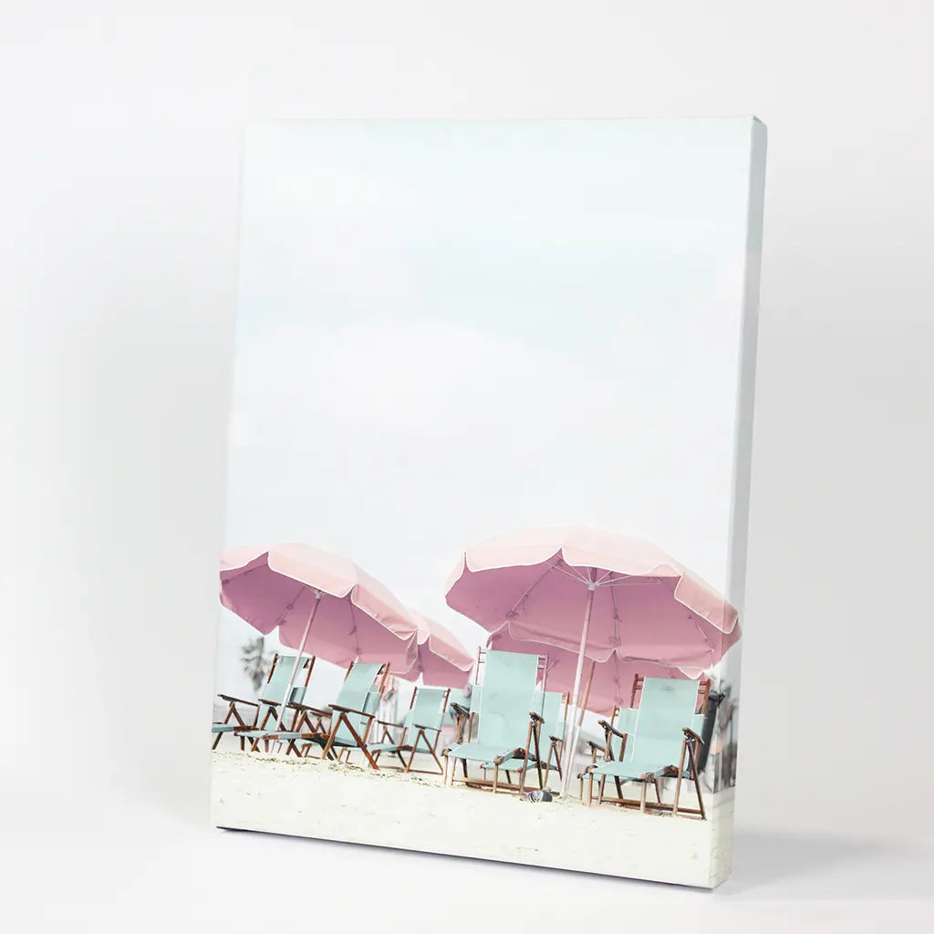Pink Umbrella Wall Art Print. Summer Beach Theme. Canvas Print