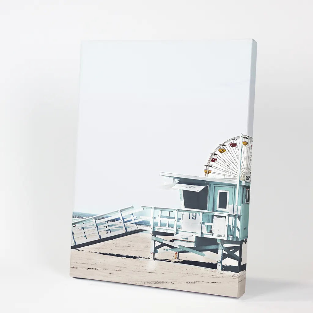 Santa Monica Beach Wall Decor. Ferris Wheel, Lifeguard Hut. Canvas Print