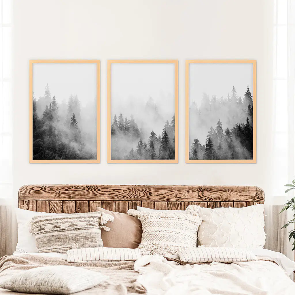 Forest Black White Set of 3 Prints - Wood Frames