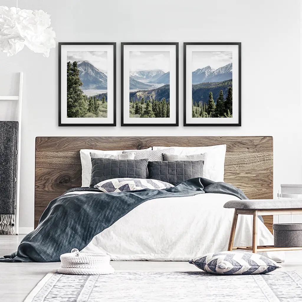 Kluane National Park in Canada. 3 Piece Wall Art. Black Frames with Mat