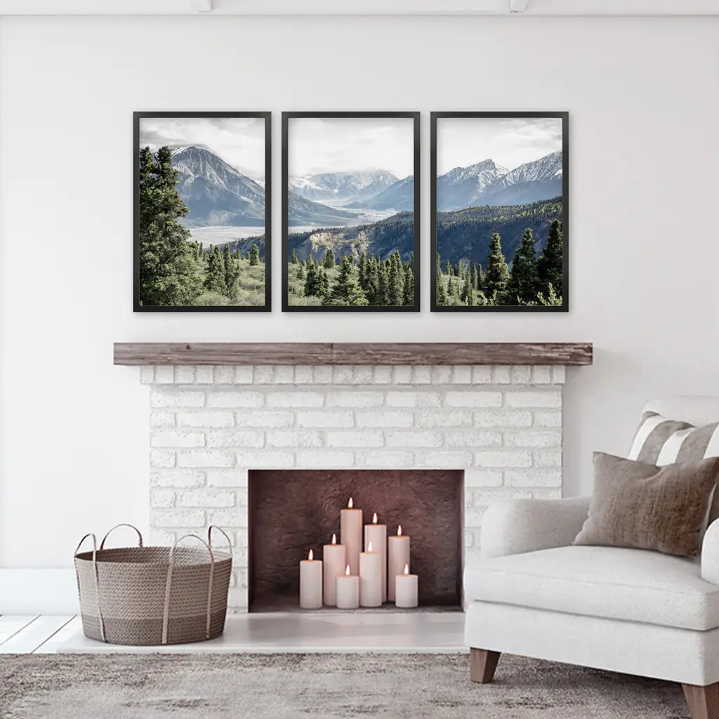 Kluane National Park in Canada. 3 Piece Wall Art. Black Frames