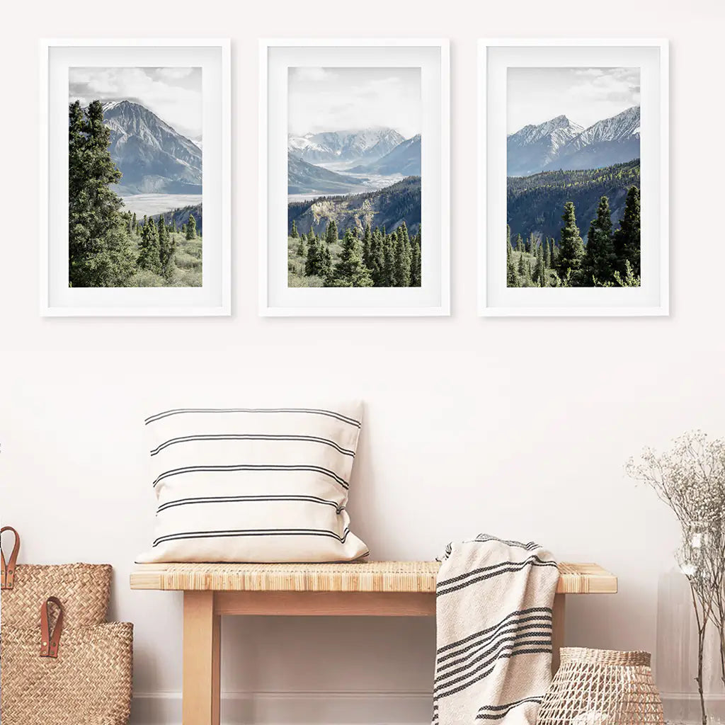 Kluane National Park in Canada. 3 Piece Wall Art. White Frames with Mat