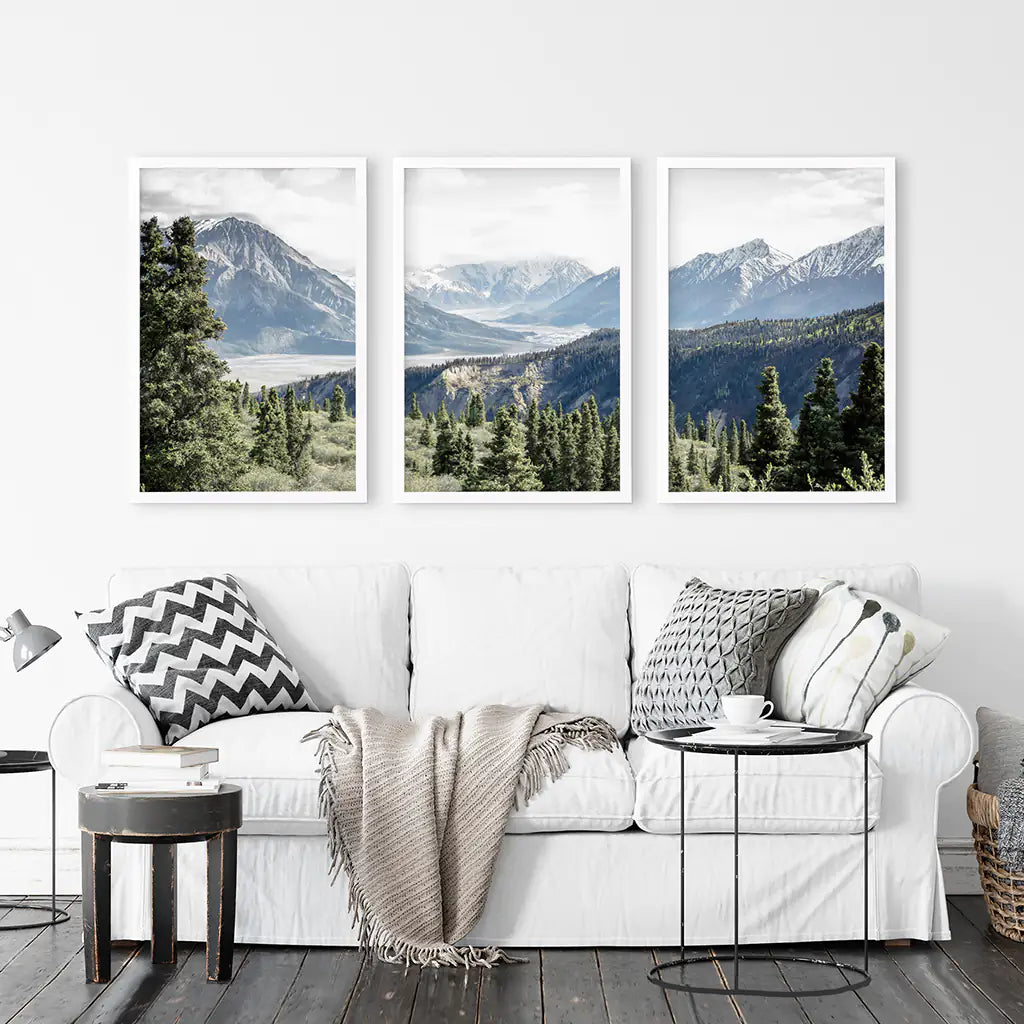 Kluane National Park in Canada. 3 Piece Wall Art. White Frames