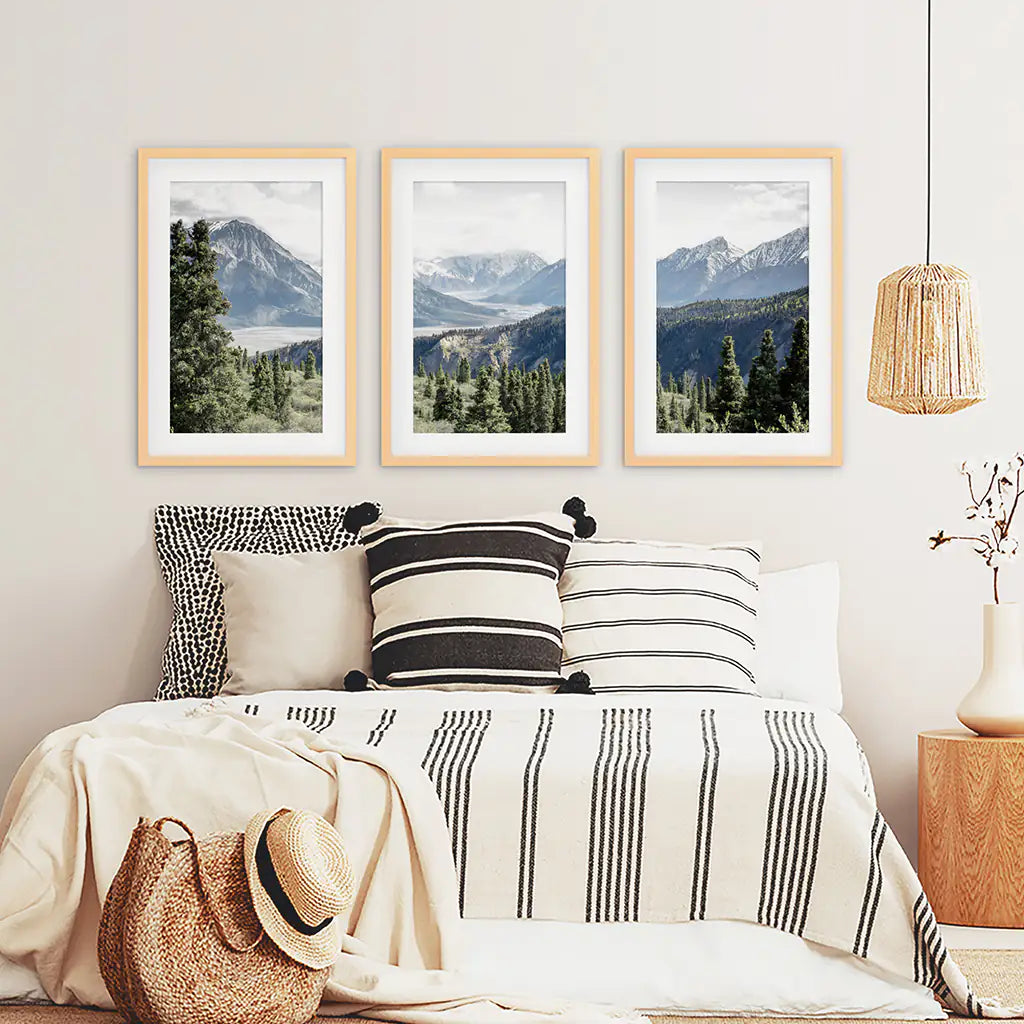 Kluane National Park in Canada. 3 Piece Wall Art. Wood Frames with Mat