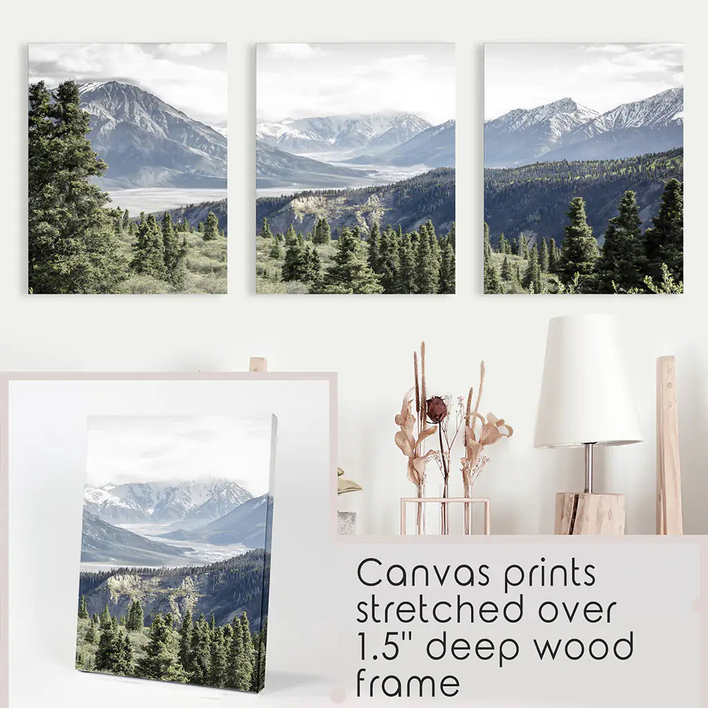 Kluane National Park in Canada. 3 Piece Wall Art. Stretched Canvas