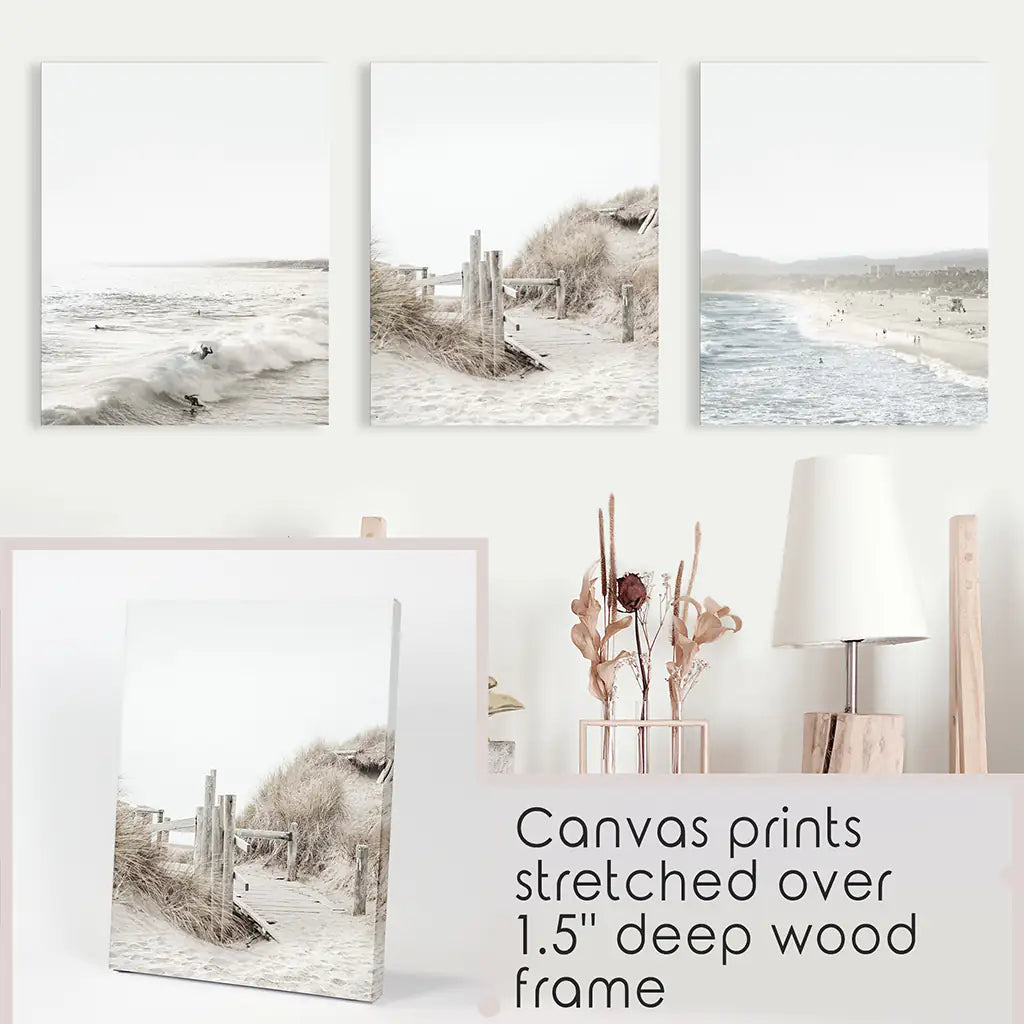 3 Piece Wall Décor. Waves, Surfers, Beach Path - Canvas Prints