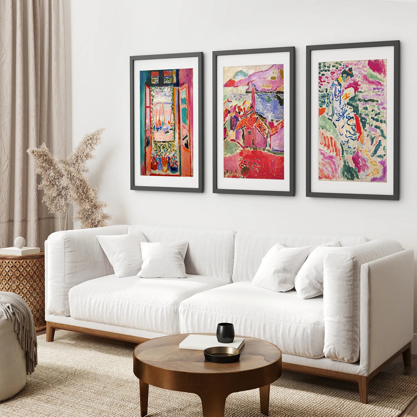 Set of 3 Henri Matisse Posters. Watercolor Landscape. Black Frame with Mat. Living Room