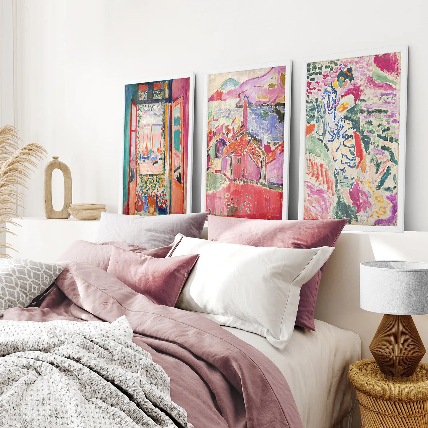 Set of 3 Henri Matisse Posters. Watercolor Landscape. White Frame. Bedroom