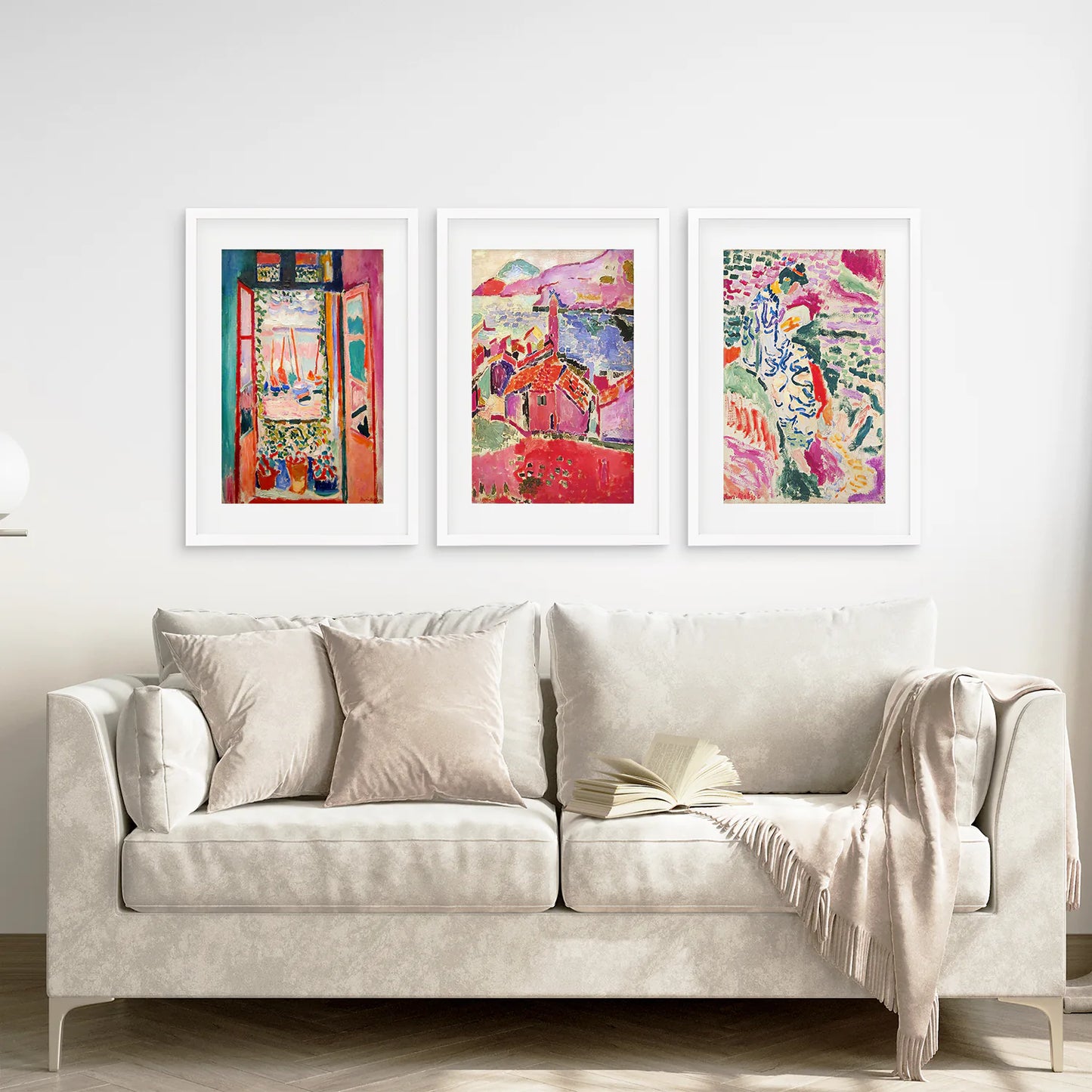 Set of 3 Henri Matisse Posters. Watercolor Landscape. White Frame with Mat. Living Room