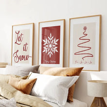 Load image into Gallery viewer, Merry Christmas Modern Wall Art Set. Thin Wood Frames Over the Bed.
