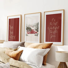 Load image into Gallery viewer, Ho-Ho-Ho-Red-Beige-Xmas-Print-Poster.Thin Wood Frames with Mat for Bedroom.
