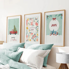 Load image into Gallery viewer, Baby Room Cute Xmas Wall Art Decor Prints. Thin Wood Frames with Mat Over the Bed.
