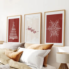Load image into Gallery viewer, Christmas Tree Wall Decor Art Set. Thin Wood Frames with Mat Over the Bed.
