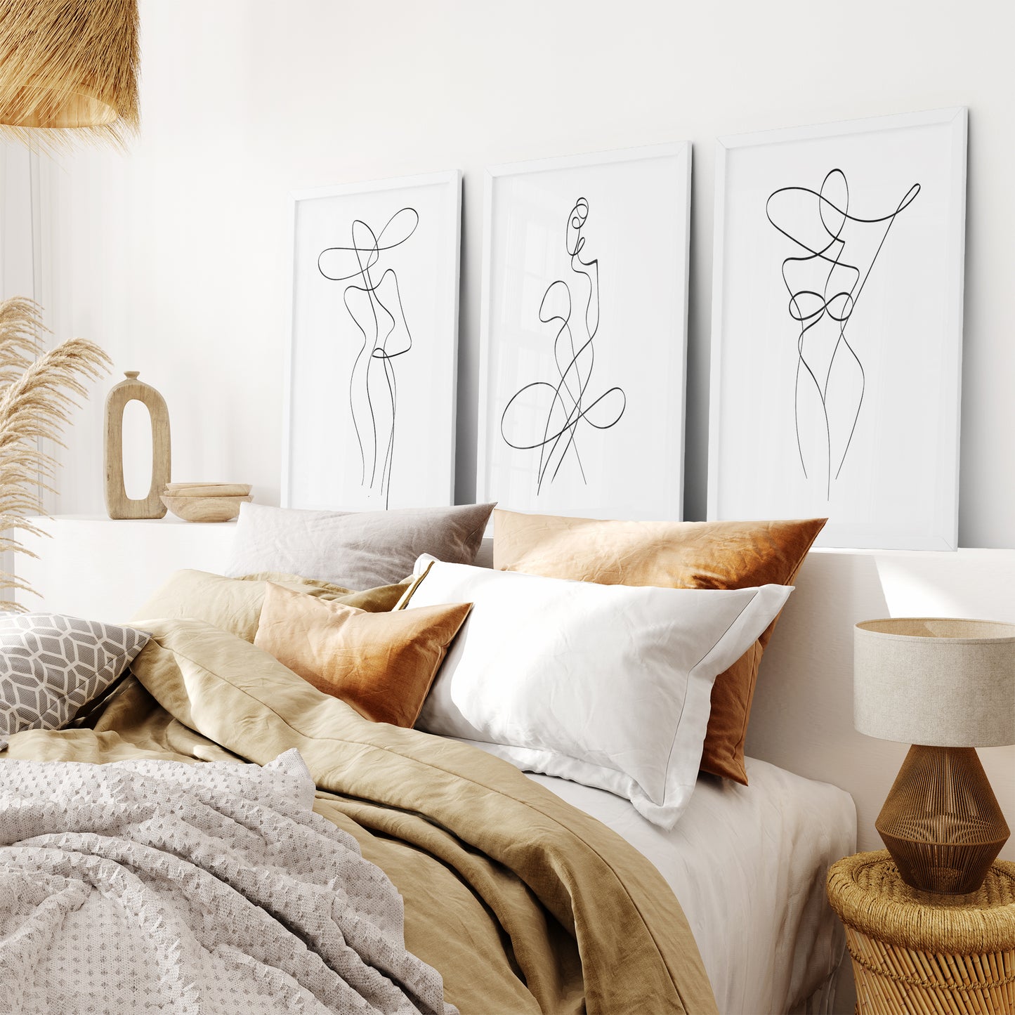 Set of 3 Minimalist Woman One Line Drawing Wall Art Prints