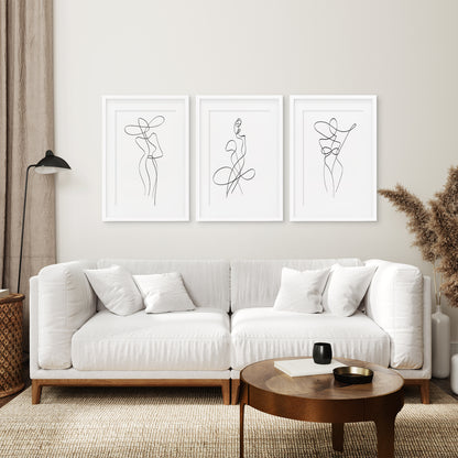 Set of 3 Minimalist Woman One Line Drawing Wall Art Prints