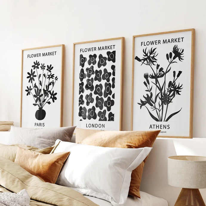 London Floral Travel Prints Poster.Thin Wood Frames Over the Bed.