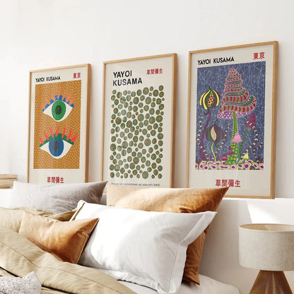 Yayoi Kusama Gallery Wall Set. Thin Wood Frames for Bedroom.